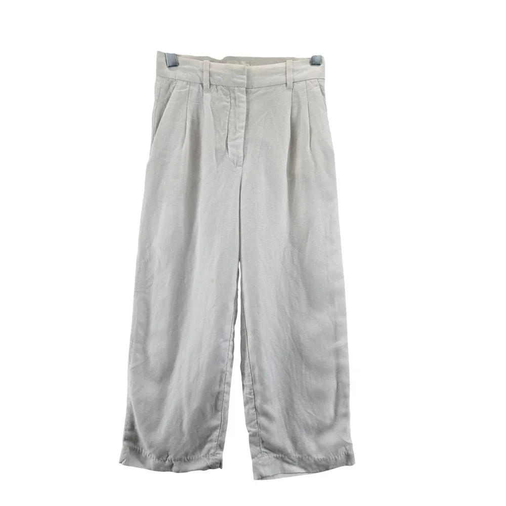 Wilfred Effortless Pant White‎ Linen Tencel Wide Leg Cropped Trousers Size 2